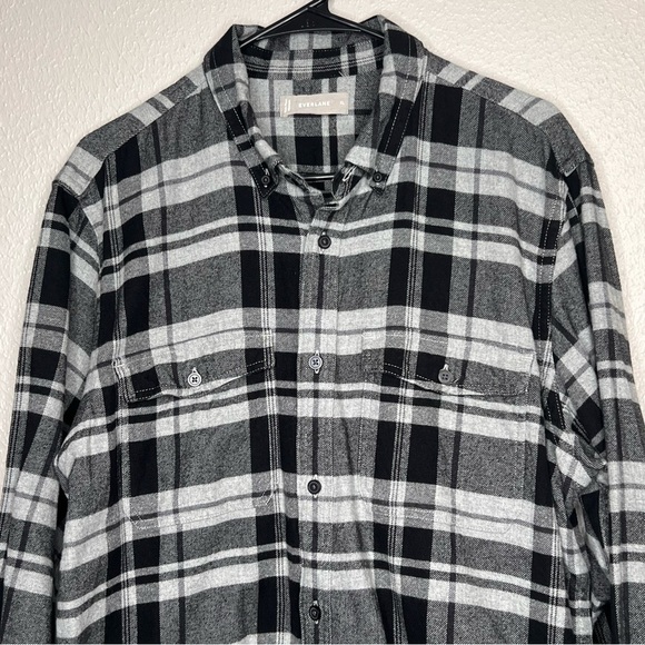 Everlane Men's Size XL Gray Black Plaid Flannel Shirt Long Sleeve Button Up - Picture 2 of 9